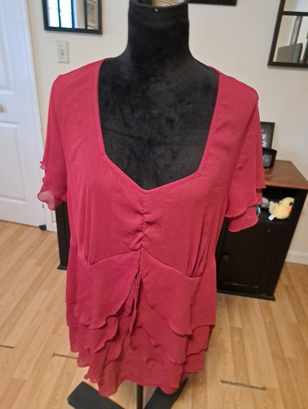 Lane Bryant Red Tiered Ruffle Blouse Flutter Short Sleeve Chiffon Top Plus 18/20